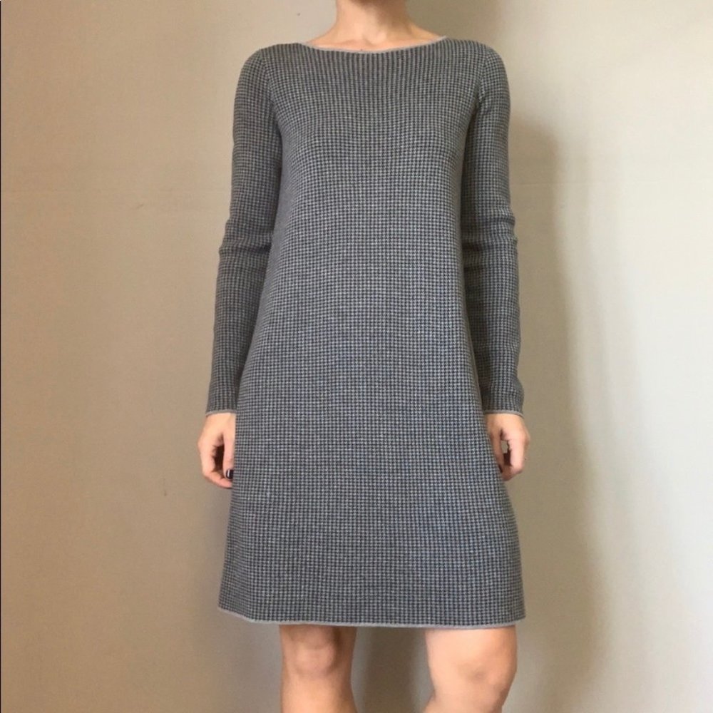 J Jill Houndstooth Sweater Dress Gray Knit Long Sleeve size Small
